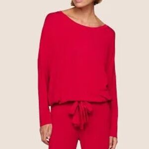 Eberjey Gisele Tencel Modal Slouchy Pajama Top Drawstring Size M Holly Red